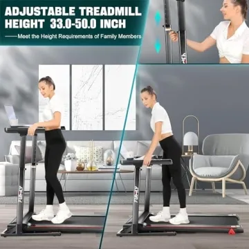 Folding Treadmill with Desk & Adjustable Height for Home