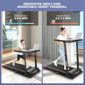 Folding Treadmill with Desk & Adjustable Height for Home