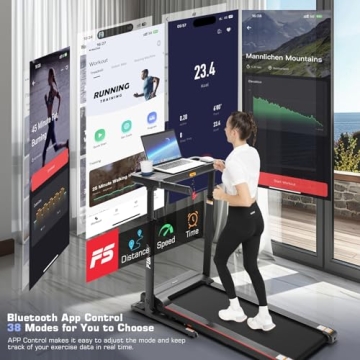 Folding Treadmill with Desk & Adjustable Height for Home