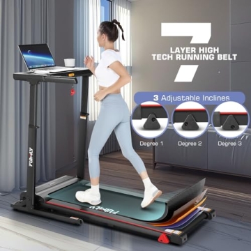 Folding Treadmill with Desk & Adjustable Height for Home
