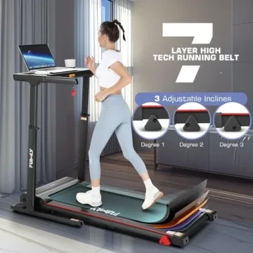 Folding Treadmill with Desk & Adjustable Height for Home