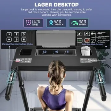 Folding Treadmill with Desk & Adjustable Height for Home