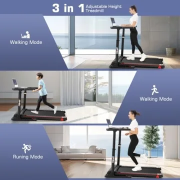 Folding Treadmill with Desk & Adjustable Height for Home