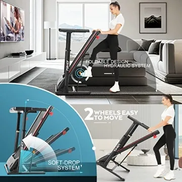 Folding Treadmill with Desk & Adjustable Height for Home