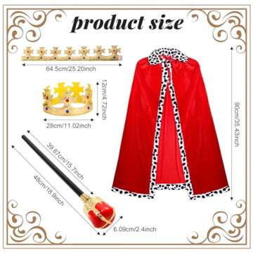 Shinymoon 3 Pcs Halloween Prince Costume for Kids King Crown Robe and Scepter Prince Costume for Boy...