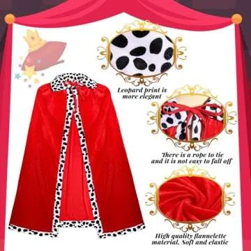 Shinymoon 3 Pcs Halloween Prince Costume for Kids King Crown Robe and Scepter Prince Costume for Boys King Prince Cosplay(Red)