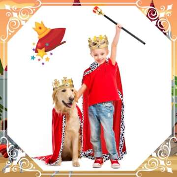 Shinymoon 3 Pcs Halloween Prince Costume for Kids King Crown Robe and Scepter Prince Costume for Boys King Prince Cosplay(Red)