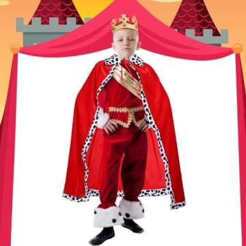 Shinymoon 3 Pcs Halloween Prince Costume for Kids King Crown Robe and Scepter Prince Costume for Boys King Prince Cosplay(Red)