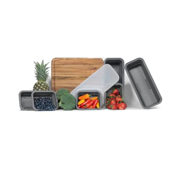 TidyBoard Meal Prep System Starter - Over-the-Sink Smart Chopping Board with 1 Large & 2 Small Strai...