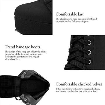 ForeMode Women Autumn Round Toe Lace up Ankle Buckle Chunky High Heel Platform Knight Boots（Black,7.5）