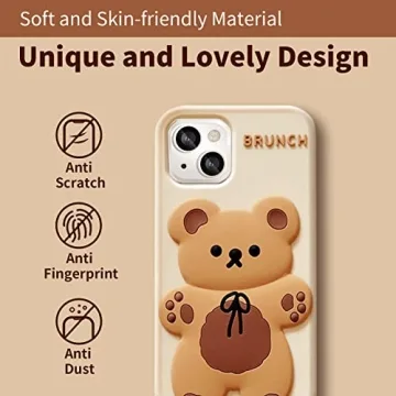 Cute Soft Silicone iPhone 13 Case with Bear Keychain