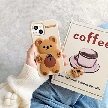 Cute Soft Silicone iPhone 13 Case with Bear Keychain