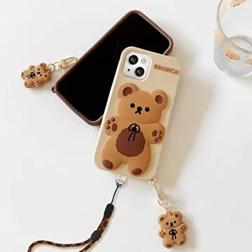 Cute Soft Silicone iPhone 13 Case with Bear Keychain