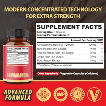Potent Ashwagandha Supplement with 90 Vegan Capsules