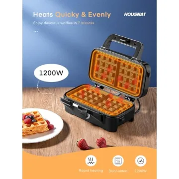 HOUSNAT 3-in-1 Sandwich Maker Waffle Panini Grill