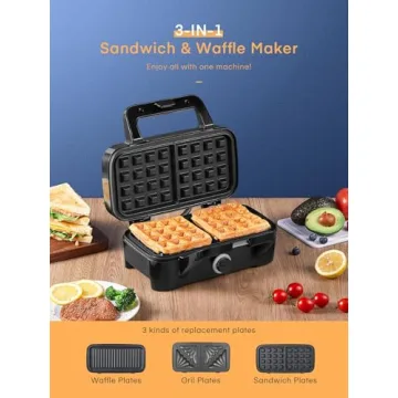 HOUSNAT 3-in-1 Sandwich Maker Waffle Panini Grill