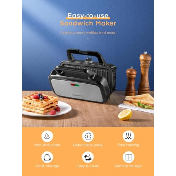 HOUSNAT 3-in-1 Sandwich Maker Waffle Panini Grill