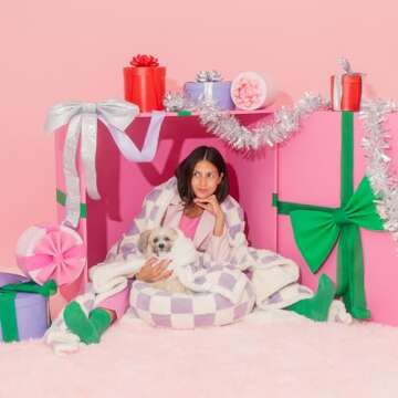 Lesure Waterproof Dog Blanket for Large Dogs - Washable Double Sided Dog Blankets with Warm Jacquard Shag and Soft Sherpa Fleece, Pet Cat Blanket for Bed Protection, 3D Textured Cloud, Purple