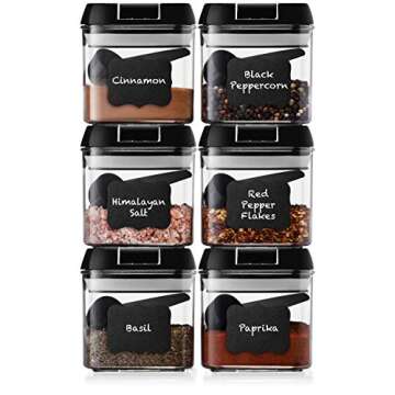 Shazo 6 PC Airtight Food Storage Containers + 6 Spoons - BPA Free Clear Plastic Snack & Spice Contai...