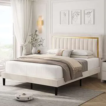 HITHOS Queen Velvet Bed Frame with Adjustable Headboard
