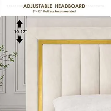 HITHOS Queen Velvet Bed Frame with Adjustable Headboard