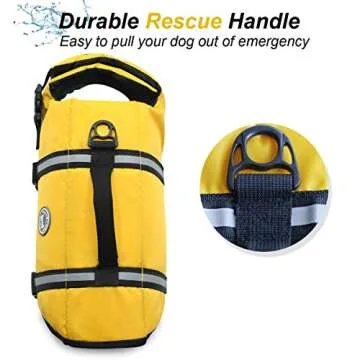 VIVAGLORY Ripstop Dog Life Jacket for Small Medium Large Dogs Boating, Swimming Vest for Dogs with Enhanced Visibility & Buoyancy, Yellow