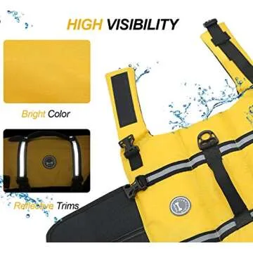 VIVAGLORY Ripstop Dog Life Jacket for Small Medium Large Dogs Boating, Swimming Vest for Dogs with Enhanced Visibility & Buoyancy, Yellow