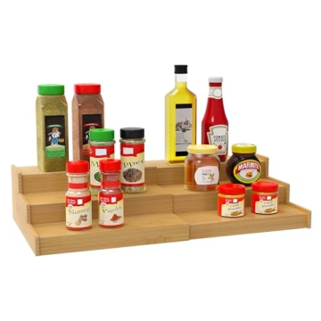Lenwi 3 Tier Expandable Bamboo Spice Rack Organizer