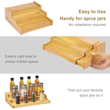 Lenwi 3 Tier Expandable Bamboo Spice Rack Organizer