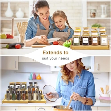 Lenwi 3 Tier Expandable Bamboo Spice Rack Organizer