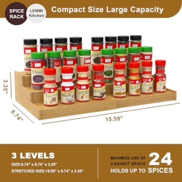 Lenwi 3 Tier Expandable Bamboo Spice Rack Organizer