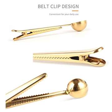 Gold Coffee Scoop Clip Set - Precision & Freshness