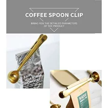 Gold Coffee Scoop Clip Set - Precision & Freshness