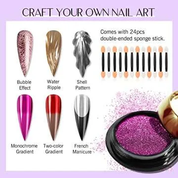 Saviland 24Pcs Chrome Nail Powder Set for Art Design