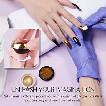 Saviland 24Pcs Chrome Nail Powder Set for Art Design