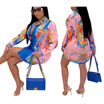 Floral Pattern Button-Up Shirt Dress for Elegant Style