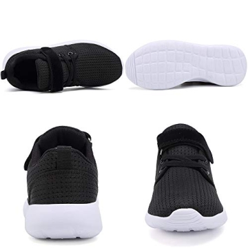 TOEDNNQI Boys Girls Sneakers Kids Lightweight Breathable Strap Athletic Running Shoes for Toddler/Little Kid/Big Kid Black Size 10