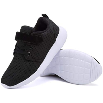 TOEDNNQI Boys Girls Sneakers Kids Lightweight Breathable Strap Athletic Running Shoes for Toddler/Little Kid/Big Kid Black Size 10