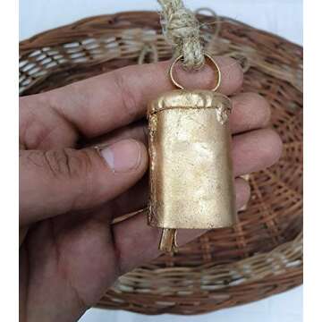 HIGHBIX 7cm Big Vintage Rustic Lucky Tin Metal Cow Bells Handmade Christmas Décor Bells on Jute Rope (10, Cylinder)