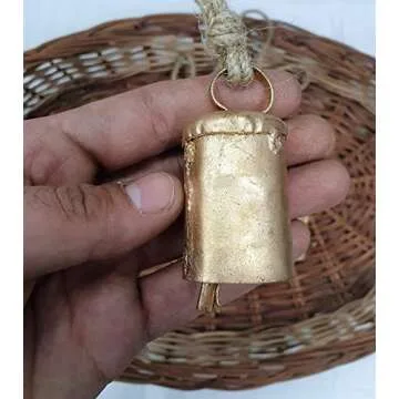 HIGHBIX 7cm Big Vintage Rustic Lucky Tin Metal Cow Bells Handmade Christmas Décor Bells on Jute Rope (10, Cylinder)