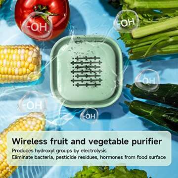 Feiqio Fruit and Vegetable Washing Machine, Deeply Cleans Fresh Produce, IPX7 Waterproof, OH-Ion Purification, Portable, Green Plastic Handle and Bristles