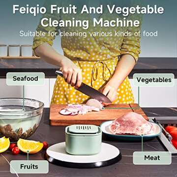 Feiqio Fruit and Vegetable Washing Machine, Deeply Cleans Fresh Produce, IPX7 Waterproof, OH-Ion Purification, Portable, Green Plastic Handle and Bristles