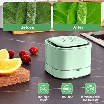 Feiqio Fruit and Vegetable Washing Machine, Deeply Cleans Fresh Produce, IPX7 Waterproof, OH-Ion Purification, Portable, Green Plastic Handle and Bristles