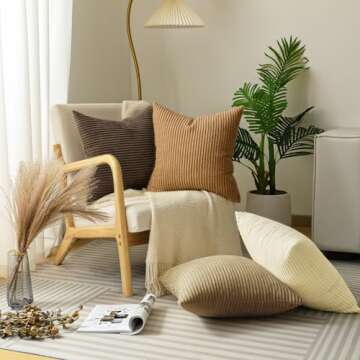 Lewondr Corduroy Throw Pillow Covers 18x18, Set of 4 Multi-Color Matching Square Soft Throw Pillow C...