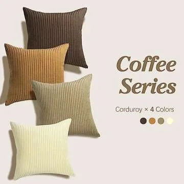 Lewondr Corduroy Throw Pillow Covers 18x18, Set of 4 Multi-Color Matching Square Soft Throw Pillow Cases Modern Stripes Couch Pillows for Living Room Home Bedroom Sofa Car Office Decor, 45x45cm/Brown