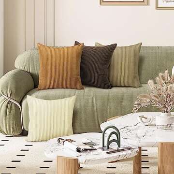 Lewondr Corduroy Throw Pillow Covers 18x18, Set of 4 Multi-Color Matching Square Soft Throw Pillow Cases Modern Stripes Couch Pillows for Living Room Home Bedroom Sofa Car Office Decor, 45x45cm/Brown