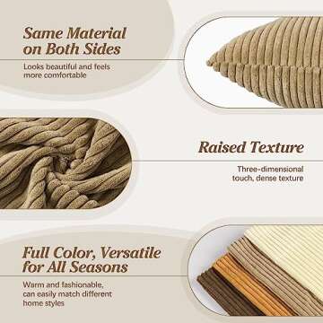 Lewondr Corduroy Throw Pillow Covers 18x18, Set of 4 Multi-Color Matching Square Soft Throw Pillow Cases Modern Stripes Couch Pillows for Living Room Home Bedroom Sofa Car Office Decor, 45x45cm/Brown