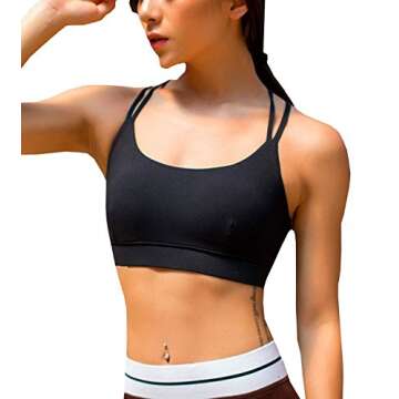 YIANNA Sports Bras for Women Cross Back Padded Sports Bra Medium Support Workout Running Yoga Bra, YA-BRA139-Black-M