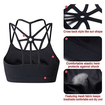 YIANNA Sports Bras for Women Cross Back Padded Sports Bra Medium Support Workout Running Yoga Bra, YA-BRA139-Black-M