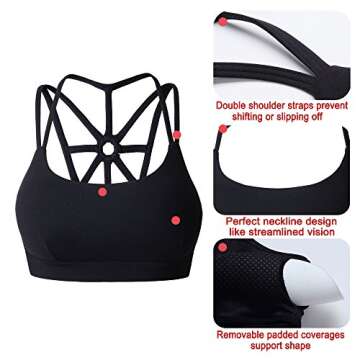 YIANNA Sports Bras for Women Cross Back Padded Sports Bra Medium Support Workout Running Yoga Bra, YA-BRA139-Black-M